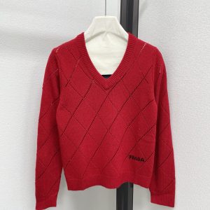 Prada 25 Fall Winter New Check Knit V-neck