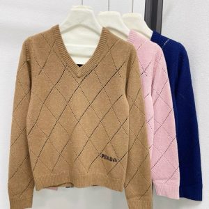 Prada 25 Fall Winter New Check Knit V-neck