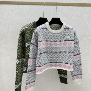 Miu Miu 26 Early Spring New Color Block Check Knit Long Sleeve