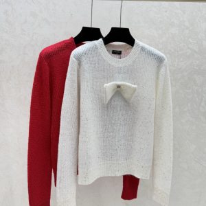 Chanel 26 Early Spring New Solid Bow Sequin Knit Long Sleeve