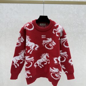 Miu Miu 26 Early Spring New Color Block Pony Jacquard Long Sleeve