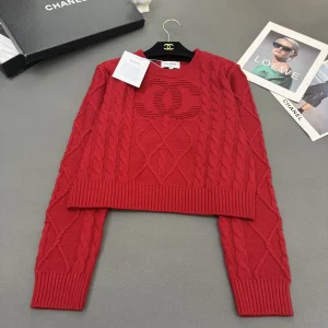 Chanel 26 Early Spring New 100% Wool Logo Long Sleeve