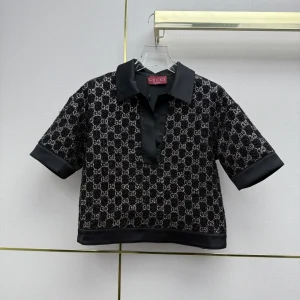 Gucci 26SS New GG Rhinestone Lapel Top
