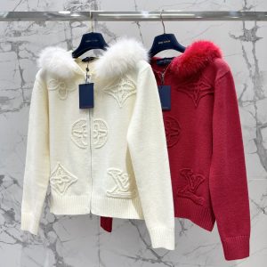 Louis Vuitton 26 Early Spring New Monogram Fur Hood Cardigan