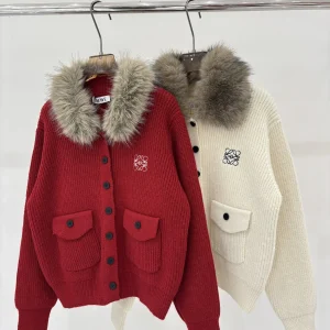 Loewe 26 Early Spring New Logo Fur Trim Cardigan