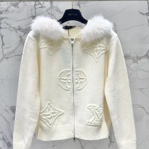 Louis Vuitton 26 Early Spring New Monogram Fur Hood Cardigan