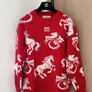 Miu Miu 26 Early Spring New Color Block Pony Jacquard Long Sleeve